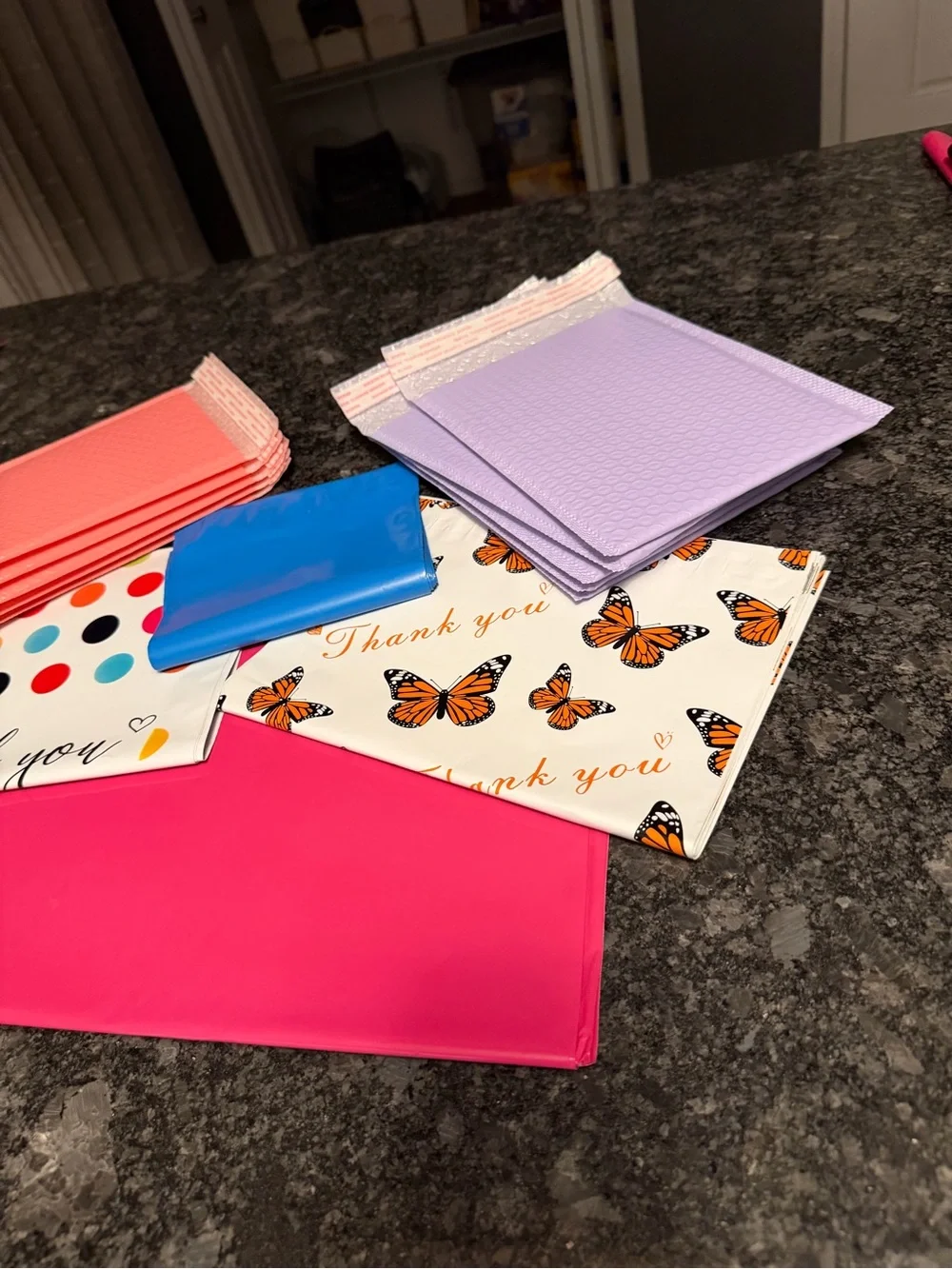 Bundle of 35 Poly & Bubble Mailers Assorted Sizes & Colors Butterfly & Dot Set